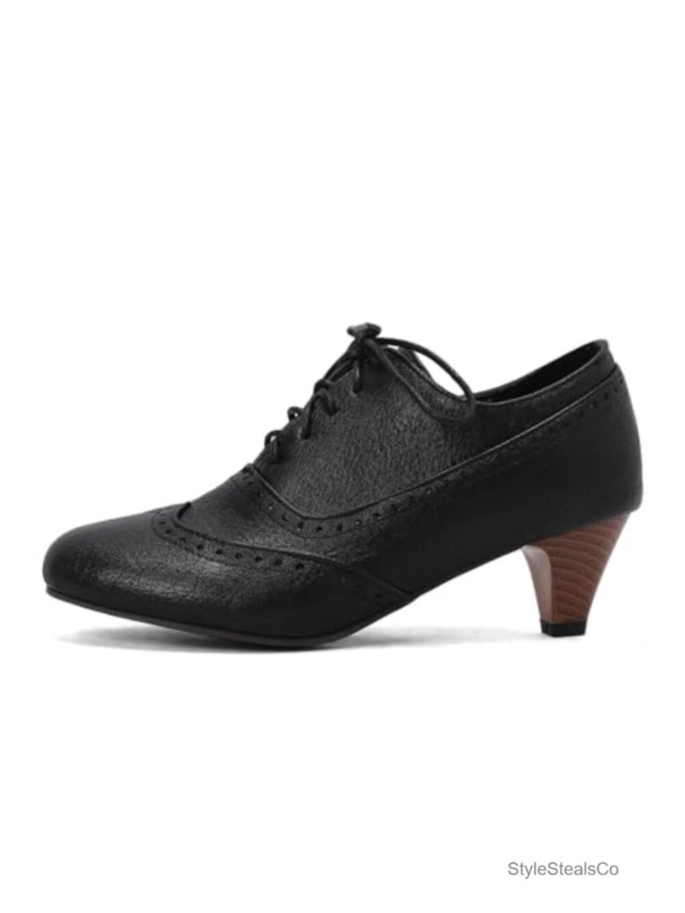 Kitten Heel Lace-Up Oxford Pumps PU Round Toe Brogues